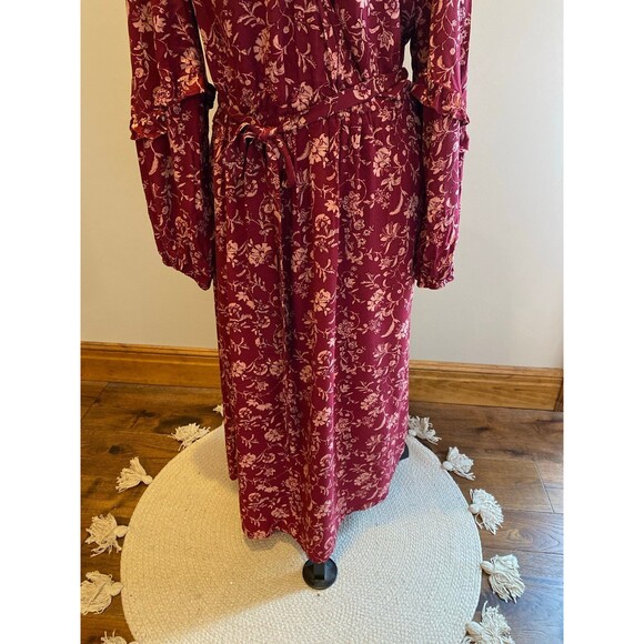 Knox Rose Sz XL Dress Peasant Cottagecore Burgundy Floral Faux Wrap V Neck - Picture 3 of 12